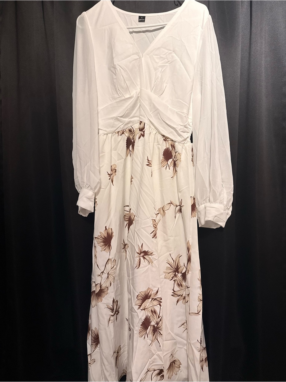 Women's White Floral Long Sleeve Maxi Dress